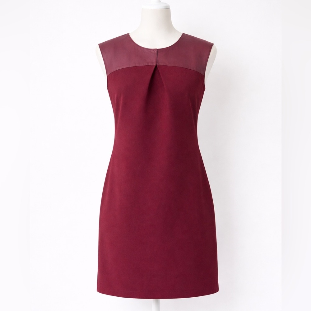 Burgundy Dress with Leather Detail - Dark Academia - Size 8